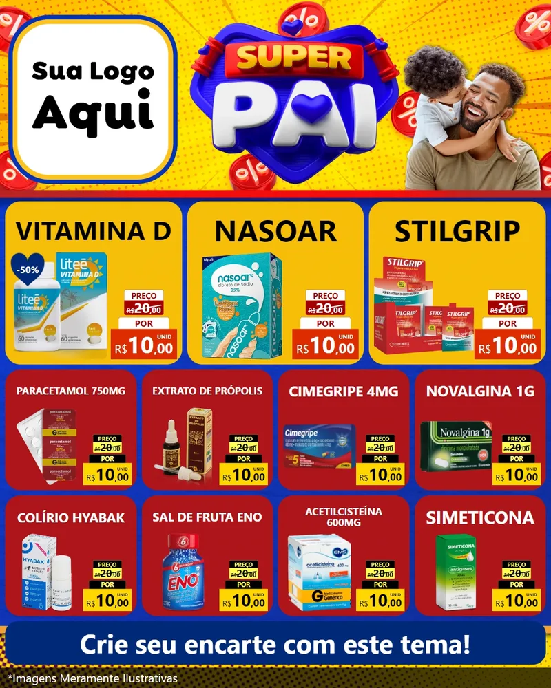 Modelo de Rede Social para Feed Instagram com o tema Super Pai para Farmácia
