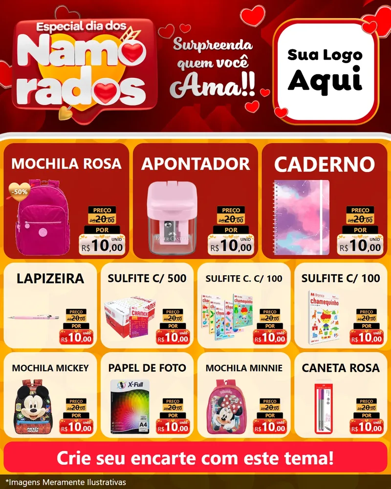 Modelo de Rede Social para Feed Instagram com o tema Especial Dia dos Namorados para Papelaria