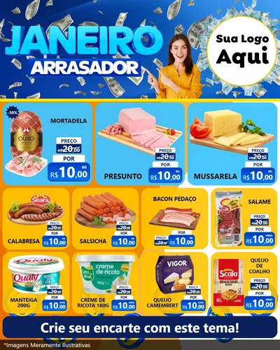Modelo de Rede Social para Feed Instagram com o tema Janeiro Arrasador para Frios e Laticínios