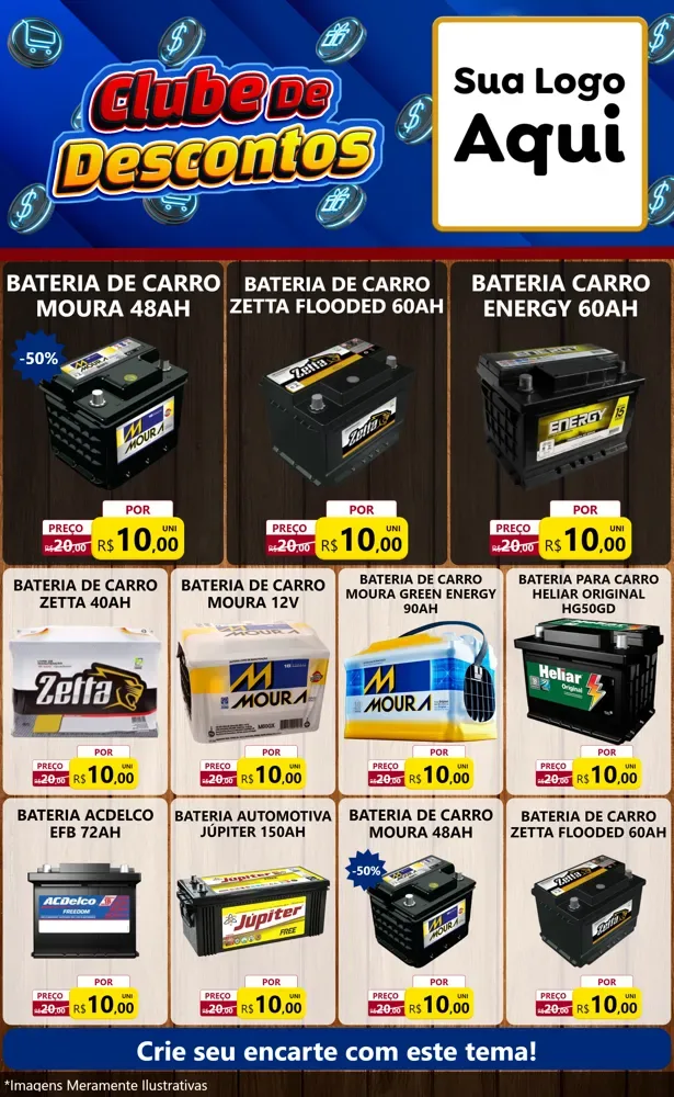 Modelo de Encarte para Encarte Grande com o tema Clube de Descontos para Baterias Elétricas