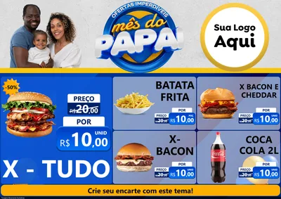 Modelo de Encarte para Encarte A4 Horizontal com o tema Ofertas Imperdíveis Mês Do Papai para Hamburgueria