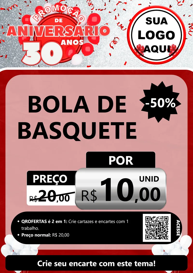 Modelo de Cartaz para Cartaz A4 Vertical com o tema Promoção de Aniversário - 30 Anos para Artigos Esportivos