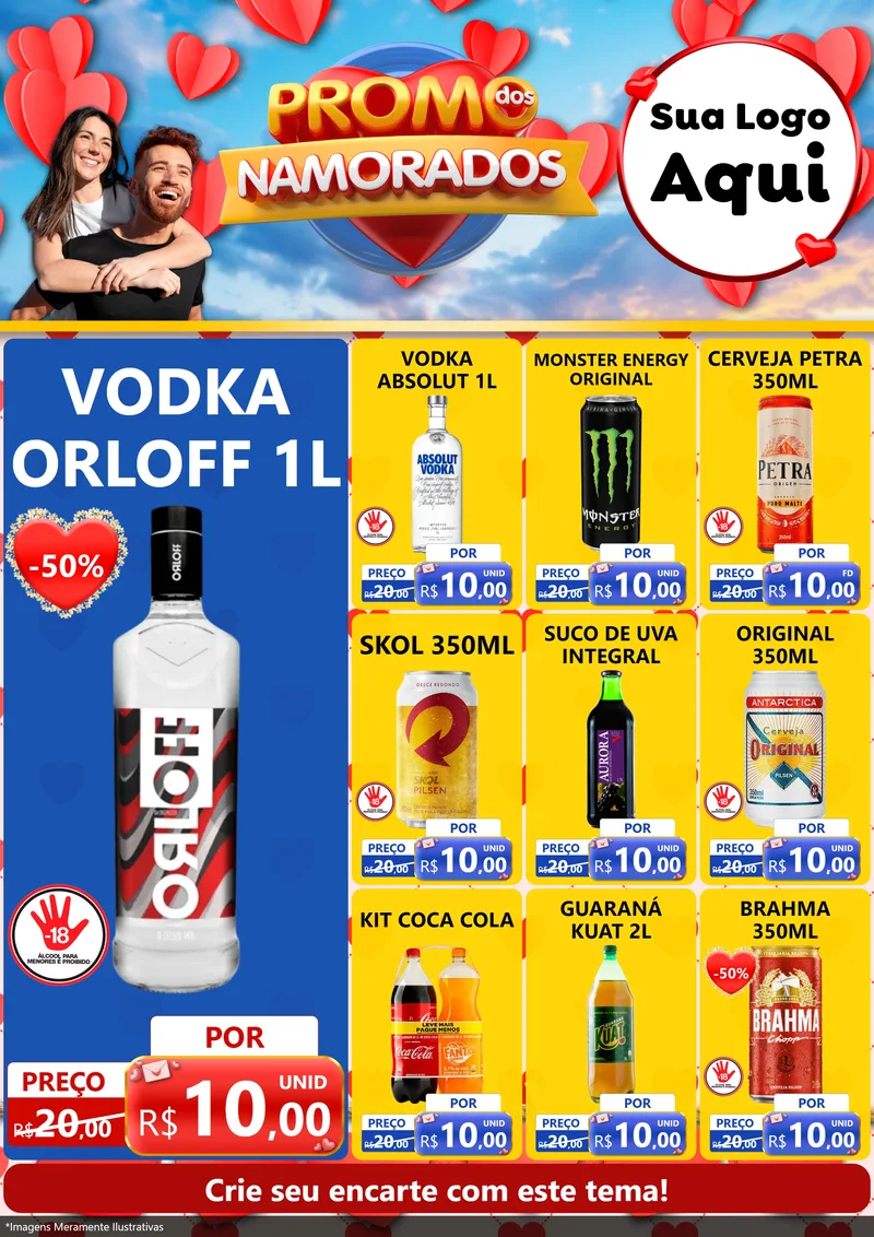 Modelo de Encarte para Encarte A4 Vertical com o tema Promo dos Namorados para Distribuidora de bebidas