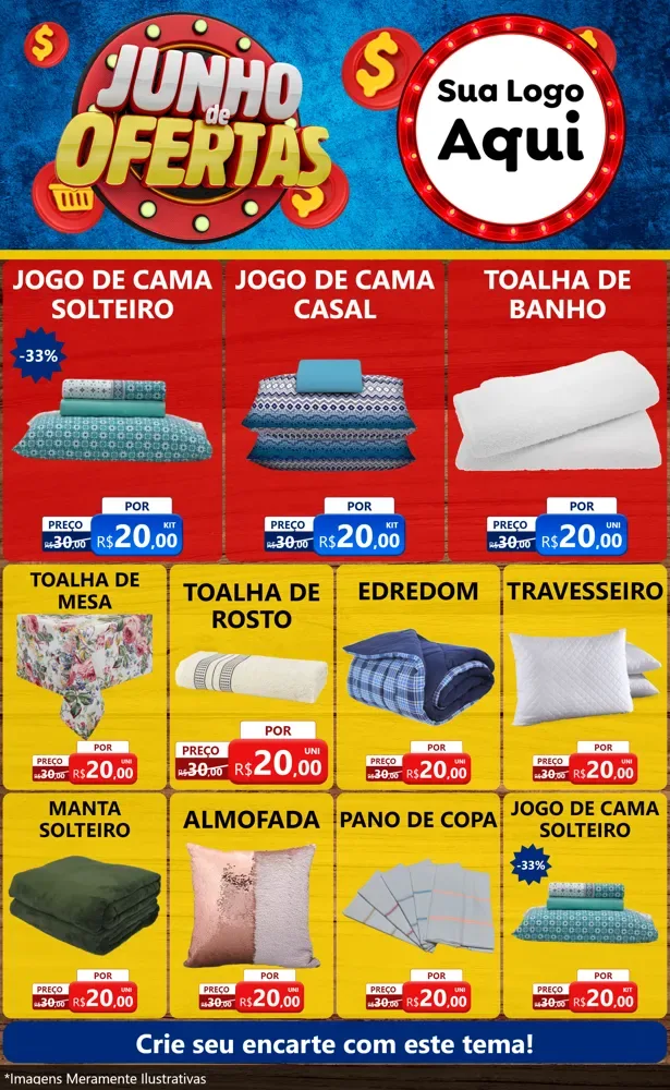 Modelo de Encarte para Encarte Grande com o tema Junho de Ofertas para Cama, Mesa e Banho