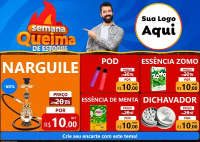 Modelo de Encarte para Encarte A4 Horizontal com o tema Semana Queima de Estoque para Tabacaria