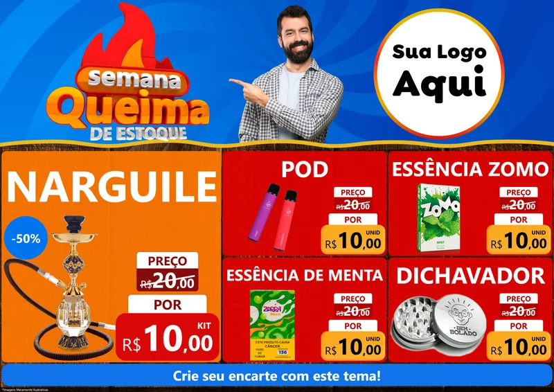 Modelo de Encarte para Encarte A4 Horizontal com o tema Semana Queima de Estoque para Tabacaria