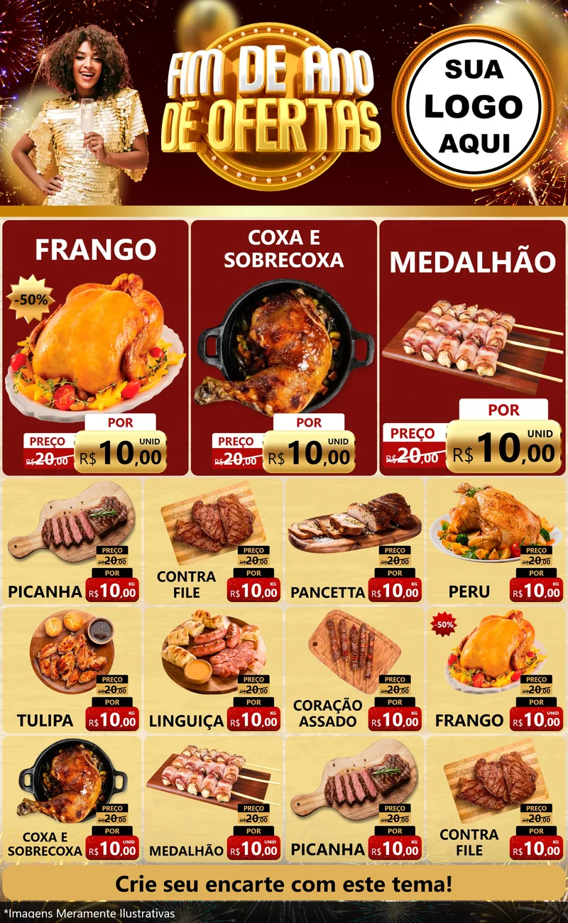 Modelo de Encarte para Encarte Grande com o tema Fim de Ano de Ofertas para Assados