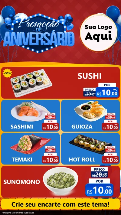Modelo de TV para TV Vertical com o tema Promoção de Aniversário para Comida japonesa