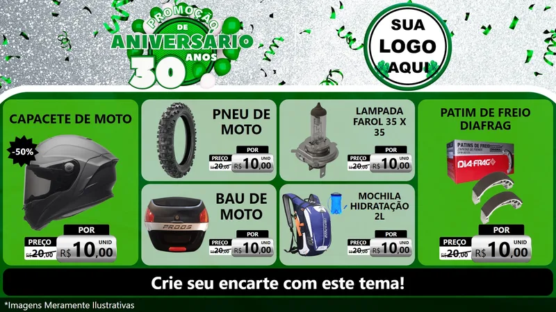 Modelo de TV para TV Horizontal com o tema Promoção de Aniversário - 30 Anos para Moto peças
