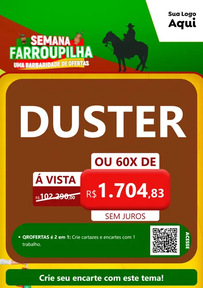 Modelo de Cartaz para Cartaz A4 Vertical com o tema Semana Farroupilha - Uma Barbaridade de Ofertas para Concessionaria de Carros