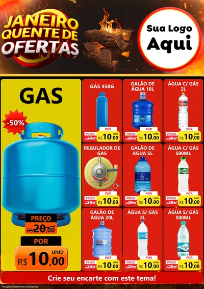 Modelo de Encarte para Encarte A4 Vertical com o tema Janeiro Quente de Ofertas para Água e gás