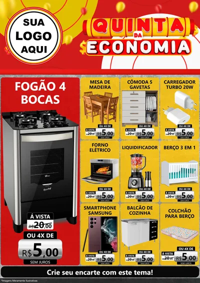 Modelo de Encarte para Encarte A4 Vertical com o tema Quinta da Economia para Móveis e Eletro