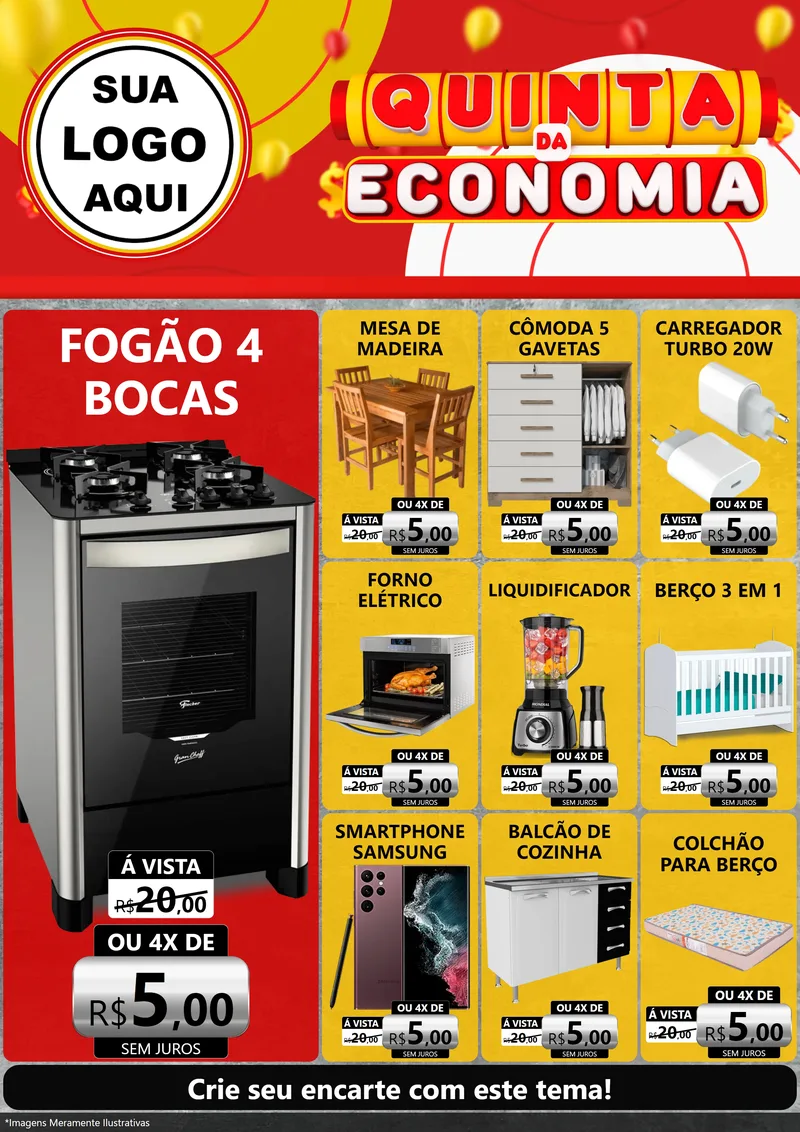 Modelo de Encarte para Encarte A4 Vertical com o tema Quinta da Economia para Móveis e Eletro
