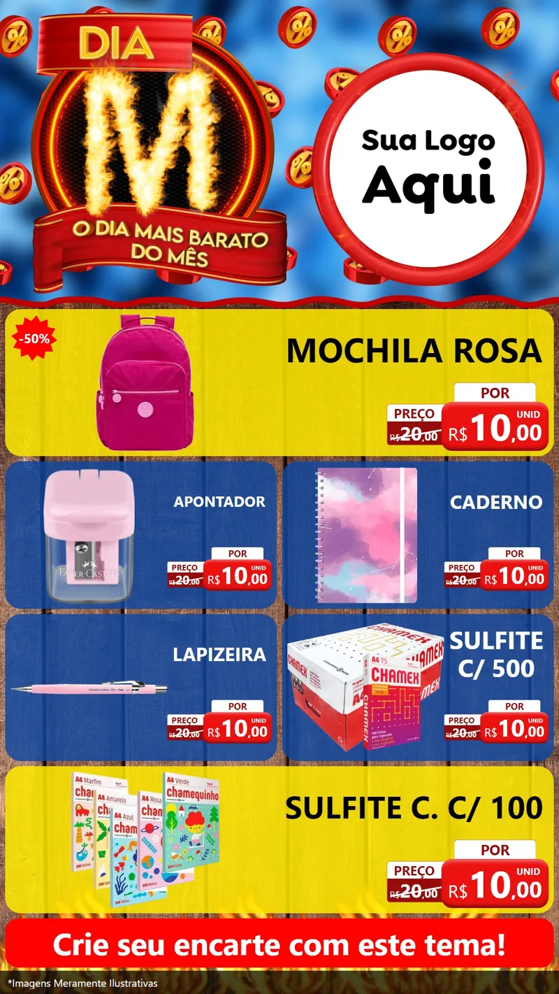 Modelo de TV para TV Vertical com o tema Dia M - O Dia Mais Barato Do Mês para Papelaria