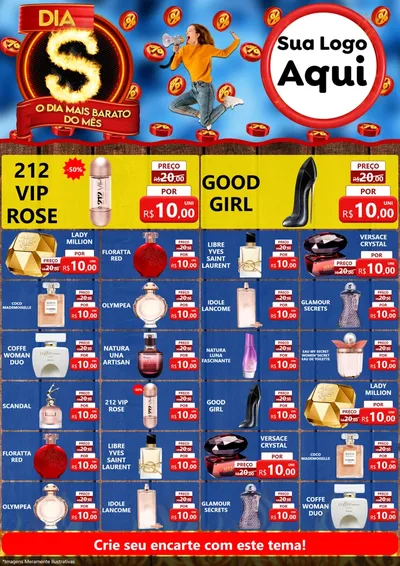 Modelo de Encarte para Encarte A4 Vertical com o tema Dia S - O Dia Mais Barato Do Mês para Perfumes