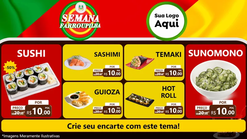 Modelo de TV para TV Horizontal com o tema Semana Farroupilha para Comida japonesa