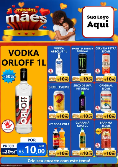 Modelo de Encarte para Encarte A4 Vertical com o tema Mês das Mães para Distribuidora de bebidas