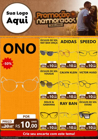 Modelo de Encarte para Encarte A4 Vertical com o tema Promoção Namorados para Óticas