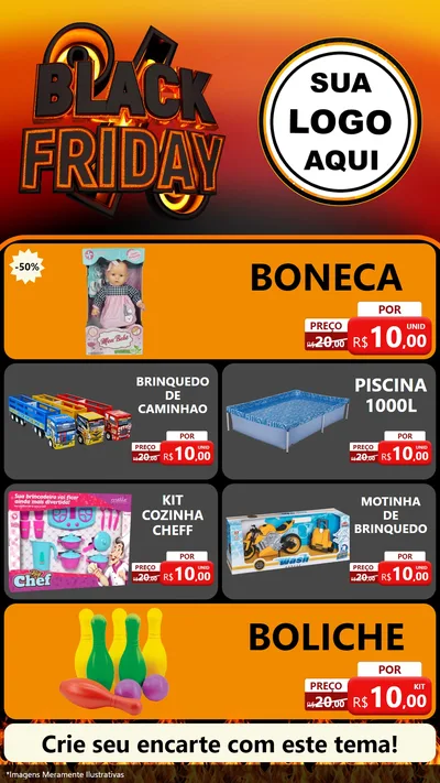 Modelo de TV para TV Vertical com o tema Black Friday para Brinquedos