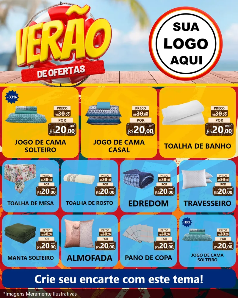 Modelo de Rede Social para Feed Instagram com o tema Verão de Ofertas para Cama, Mesa e Banho