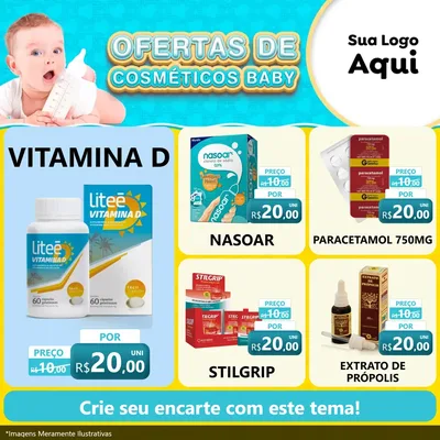Modelo de Rede Social para Feed Facebook com o tema Ofertas de Cosméticos Baby para Farmácia