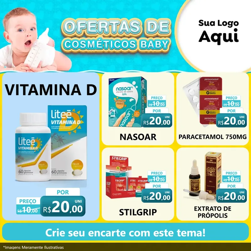Modelo de Rede Social para Feed Facebook com o tema Ofertas de Cosméticos Baby para Farmácia