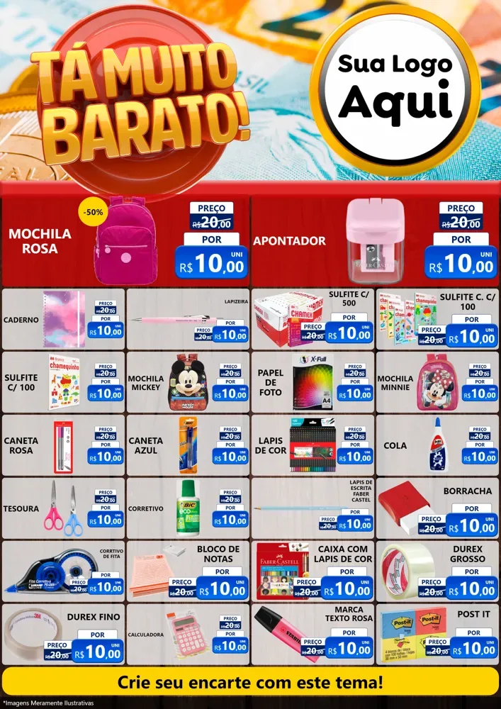 Modelo de Encarte para Encarte A4 Vertical com o tema Está Muito Barato para Papelaria