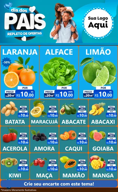 Modelo de Encarte para Encarte Grande com o tema Dia Dos Pais Repleto de Ofertas para Hortifrúti