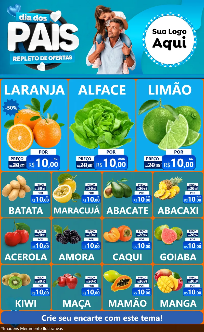 Modelo de Encarte para Encarte Grande com o tema Dia Dos Pais Repleto de Ofertas para Hortifrúti