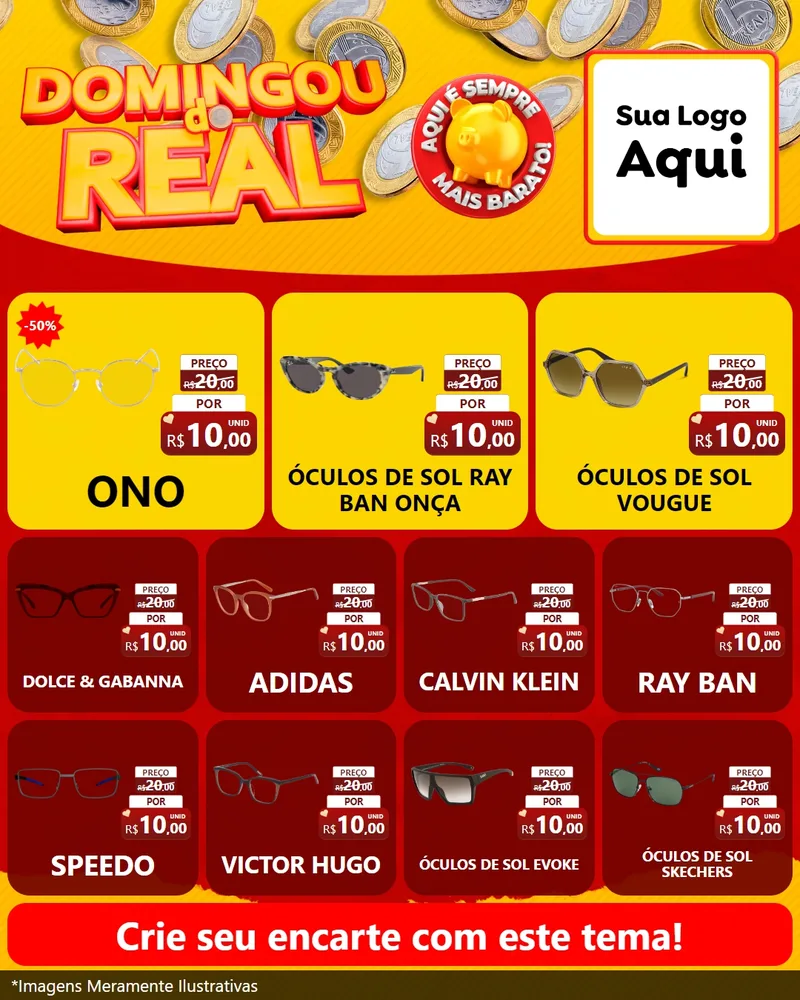 Modelo de Rede Social para Feed Instagram com o tema Domingou do Real para Óticas