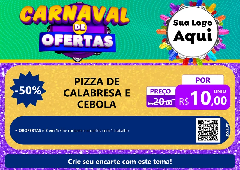 Modelo de Cartaz para Cartaz A4 Horizontal com o tema Carnaval de Ofertas para Pizzaria
