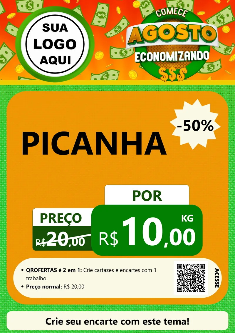 Modelo de Cartaz para Cartaz A4 Vertical com o tema Comece Agosto Economizando para Açougue