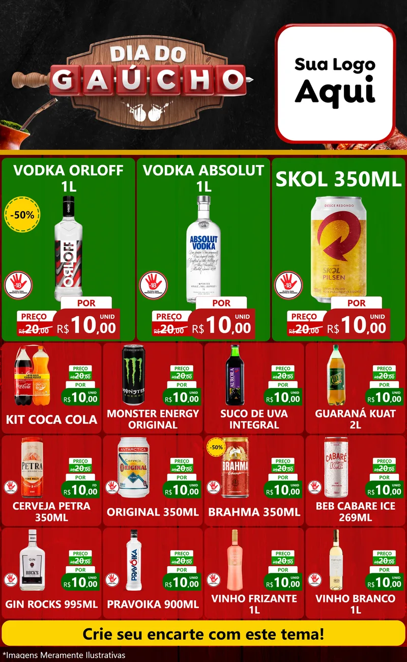 Modelo de Encarte para Encarte Grande com o tema Dia do Gaúcho para Distribuidora de bebidas