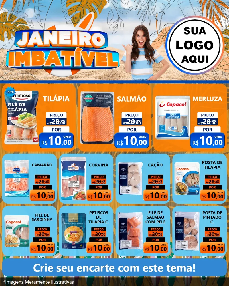 Modelo de Rede Social para Feed Instagram com o tema Janeiro Imbatível para Peixaria