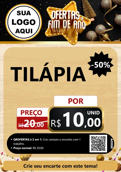 Modelo de Cartaz para Cartaz A4 Vertical com o tema Ofertas de Fim de Ano para Peixaria