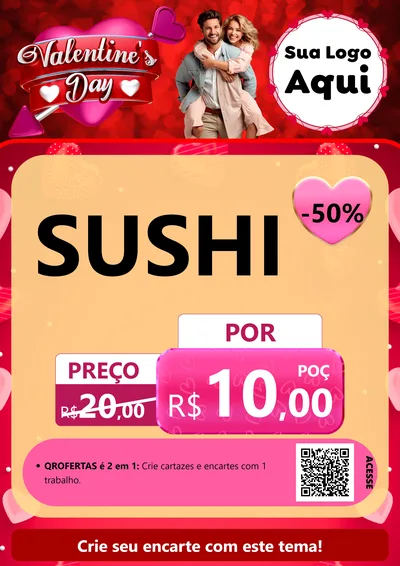 Modelo de Cartaz para Cartaz A4 Vertical com o tema Valentine's Day para Comida japonesa