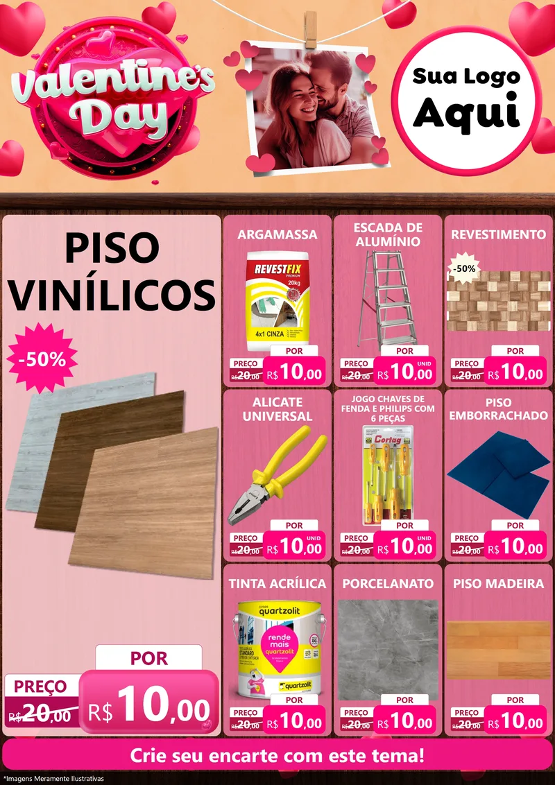 Modelo de Encarte para Encarte A4 Vertical com o tema Valentine's Day para Material para Construção