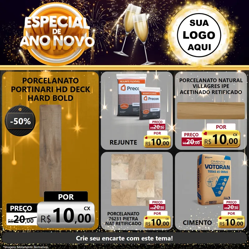 Modelo de Rede Social para Feed Facebook com o tema Especial de Ano Novo para Pisos e revestimentos