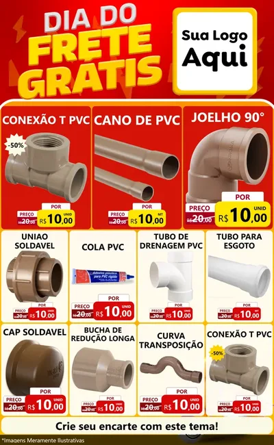 Modelo de Encarte para Encarte Grande com o tema Dia do Frete Grátis para Tubos e conexões