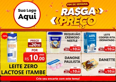 Modelo de Encarte para Encarte A4 Horizontal com o tema Fim de Semana Rasga Preços para Frios e Laticínios