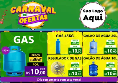 Modelo de Encarte para Encarte A4 Horizontal com o tema Carnaval de Ofertas para Água e gás