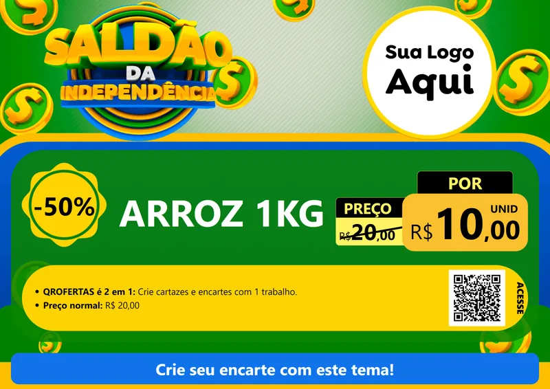 Modelo de Cartaz para Cartaz A4 Horizontal com o tema Saldão da Indepêndencia para Supermercado