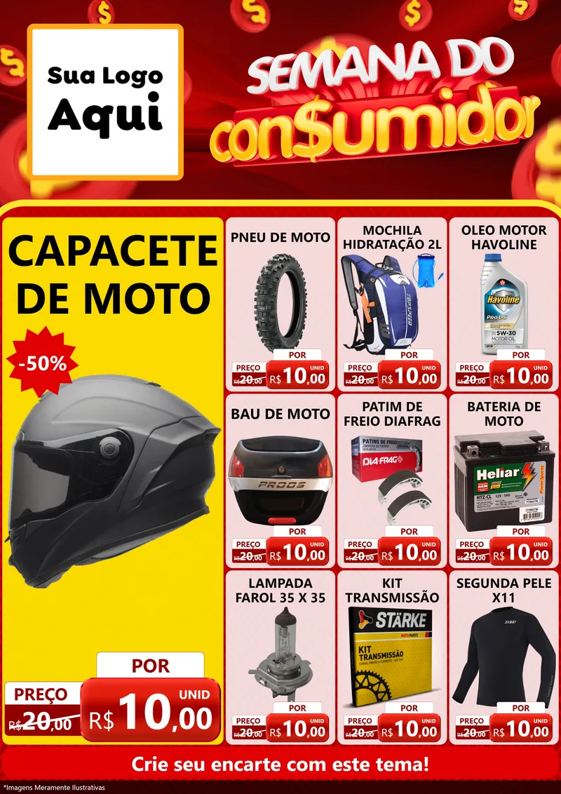 Modelo de Encarte para Encarte A4 Vertical com o tema Semana do Consumidor para Moto peças