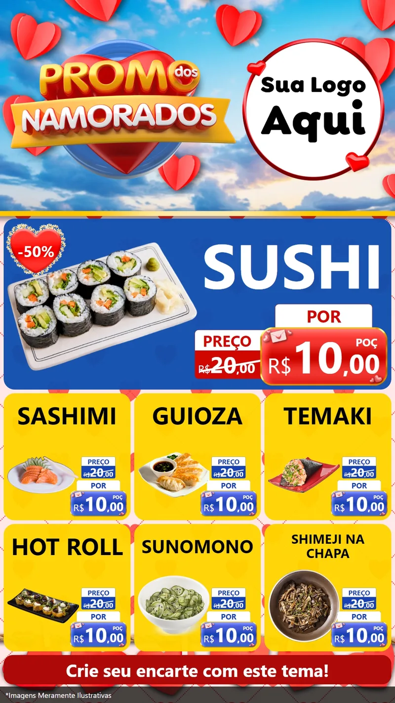 Modelo de Rede Social para Stories com o tema Promo dos Namorados para Comida japonesa