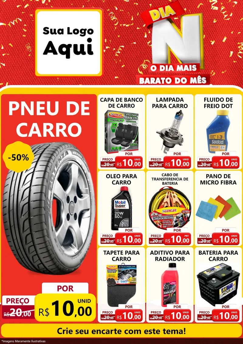 Modelo de Encarte para Encarte A4 Vertical com o tema Dia N o Dia Mais Barato do Mês para Auto peças