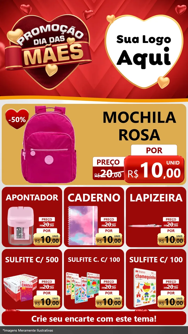 Modelo de Rede Social para Stories com o tema Promoção Dia das Mães para Papelaria