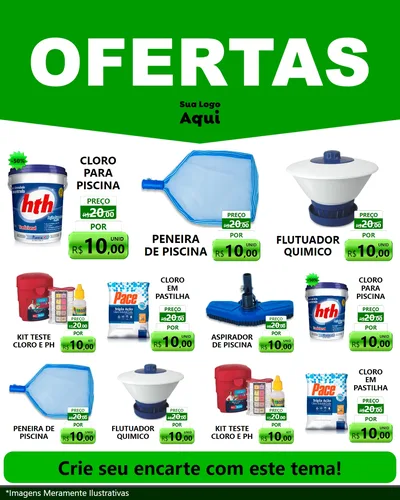 Modelo de Rede Social para Feed Instagram com o tema Ofertas Verde Cartaz para Produtos para Piscina