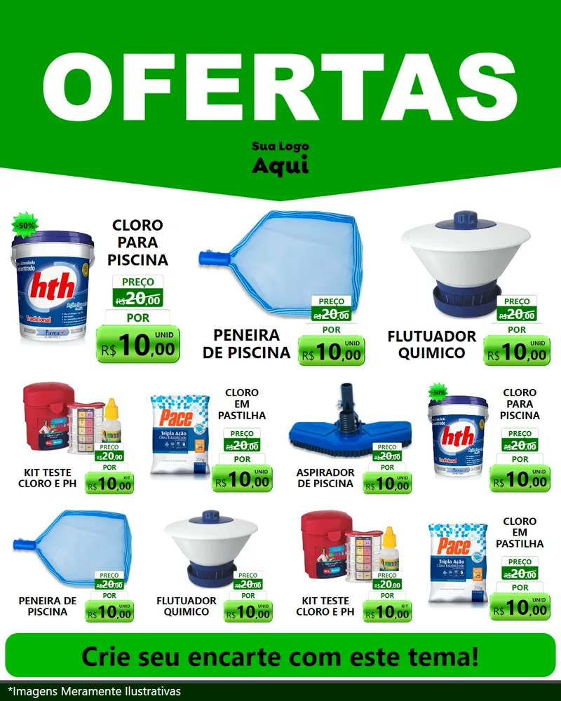 Modelo de Rede Social para Feed Instagram com o tema Ofertas Verde Cartaz para Produtos para Piscina