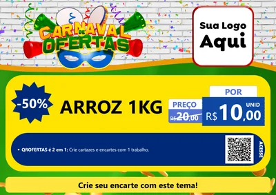 Modelo de Cartaz para Cartaz A4 Horizontal com o tema Carnaval de Ofertas para Supermercado