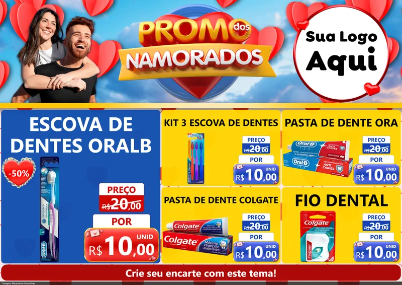 Modelo de Encarte para Encarte A4 Horizontal com o tema Promo dos Namorados para Higiene Pessoal